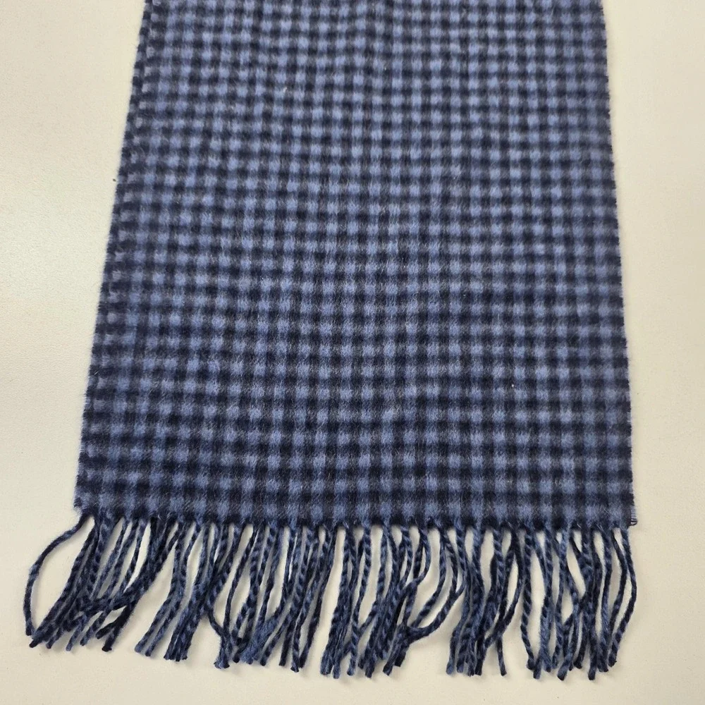 Hickey Freeman Scarf Mens Blue Plaid 100% Cashmere Fringe Winter Warm Soft